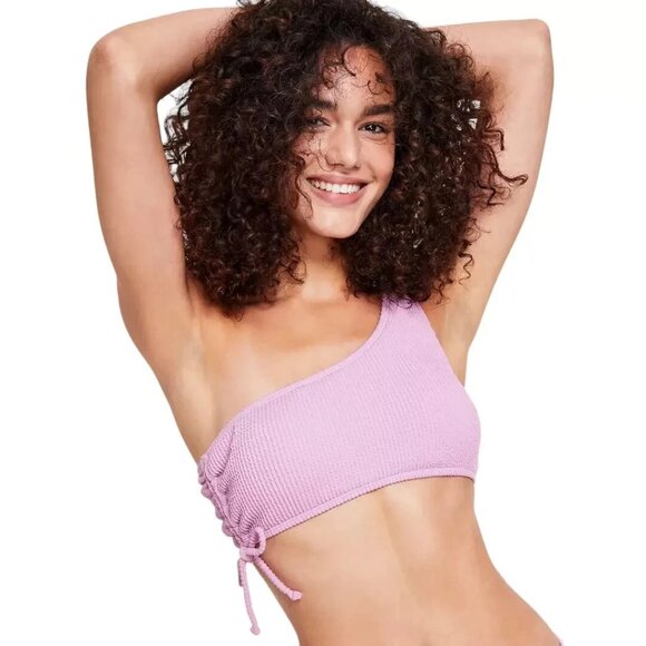 Salt & Cove Juniors Bikini Top Textured Ruched One Shoulder Purple S - Picture 1 of 5